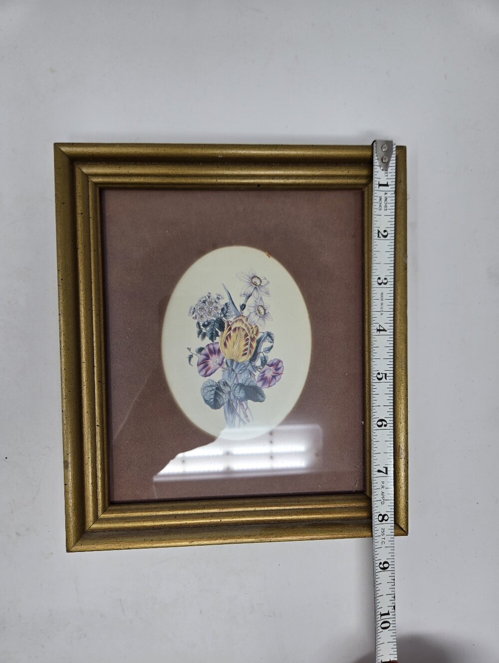 Cute Small Brown Matte Flower Framed Photograph 8 Inches Oval Cute Retro Vintage - Picture 5 of 8